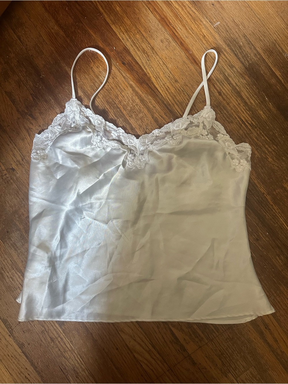Victoria's Secret White Silver Satin Lace-Trim Cami